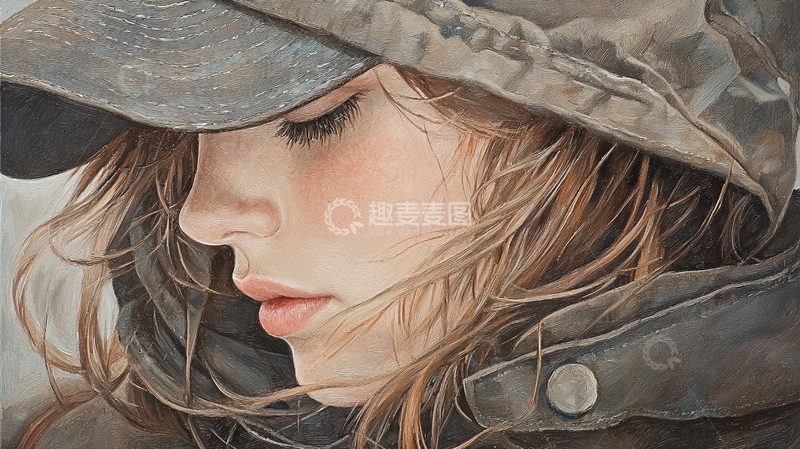 高清大图下载【趣麦麦图】闭眼侧脸的女孩