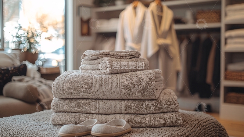 高清大图下载【趣麦麦图】叠放整齐的床单毛巾