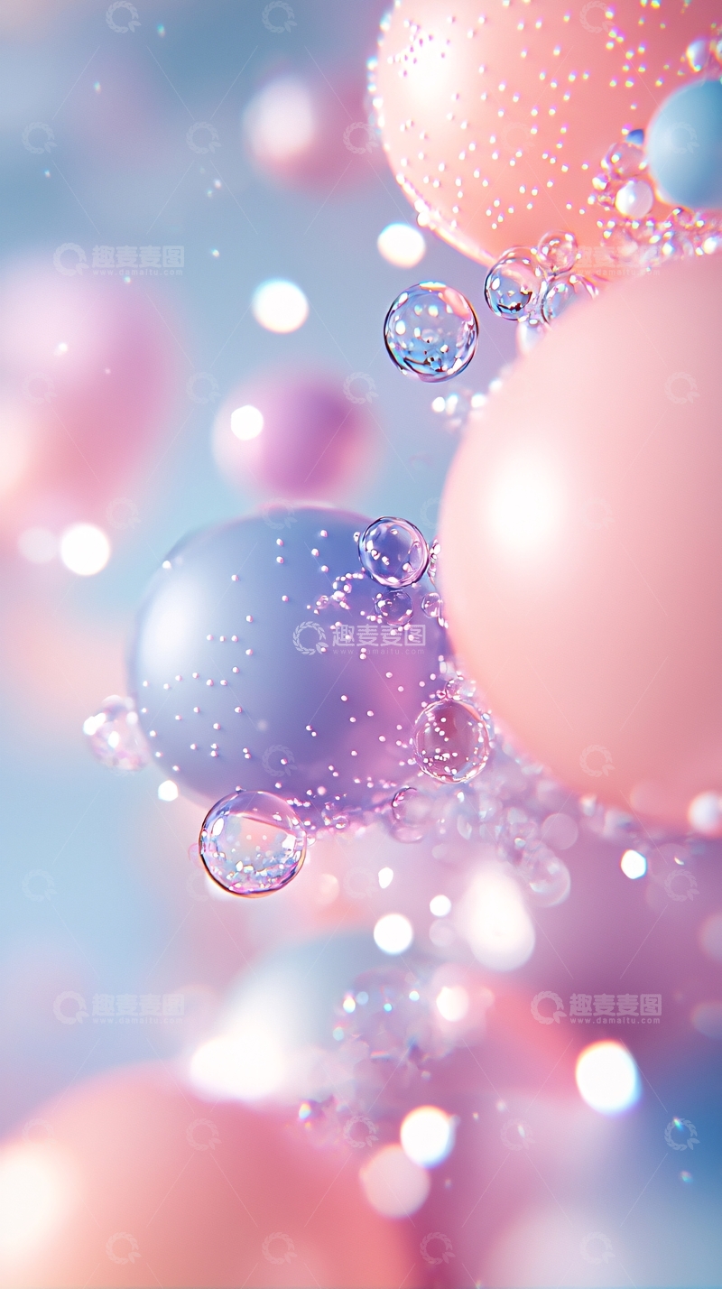 高清大图下载【趣麦麦图】粉色蓝色气泡漂浮的梦幻场景