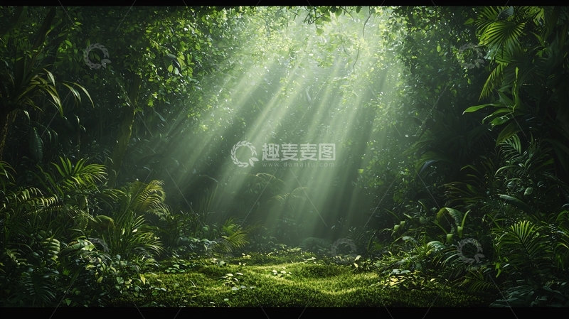 高清大图下载【趣麦麦图】森林光线穿透树叶