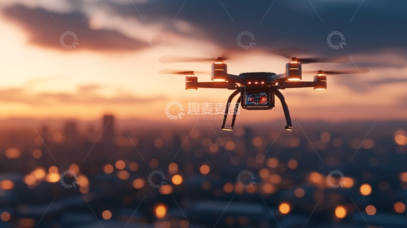高清大图下载【趣麦麦图】夜幕下飞行的无人机