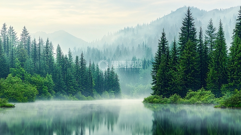 高清大图下载【趣麦麦图】宁静的湖面倒影森林