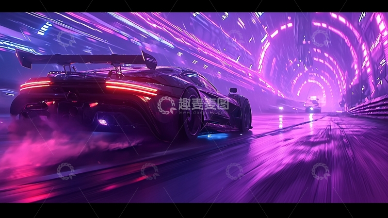 高清大图下载【趣麦麦图】未来赛车夜间疾驰