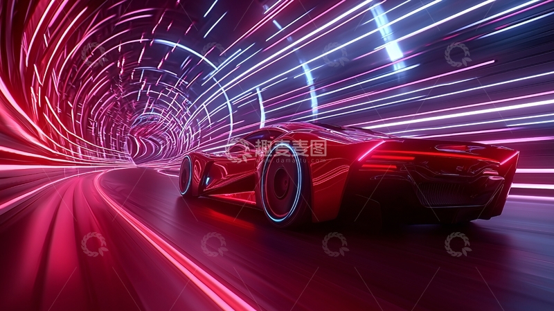 高清大图下载【趣麦麦图】未来感跑车穿梭隧道