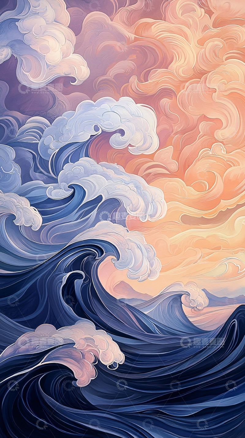 高清大图下载【趣麦麦图】波涛汹涌的海洋与天空