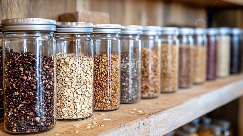 高清大图下载【趣麦麦图】玻璃罐中的谷物特写