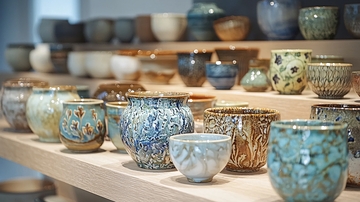 多种颜色的陶瓷茶杯或花盆