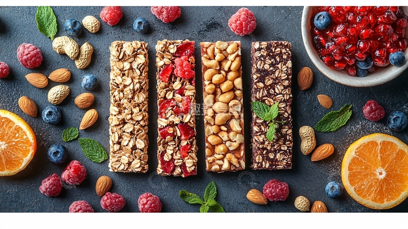 高清大图下载【趣麦麦图】营养丰富的谷物棒和水果