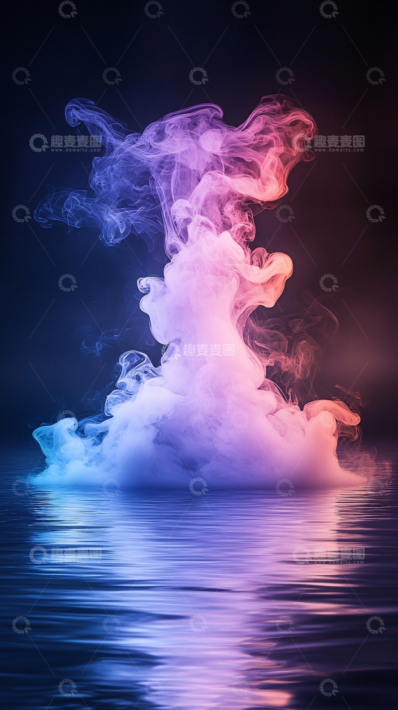 高清大图下载【趣麦麦图】梦幻般的彩色烟雾水面