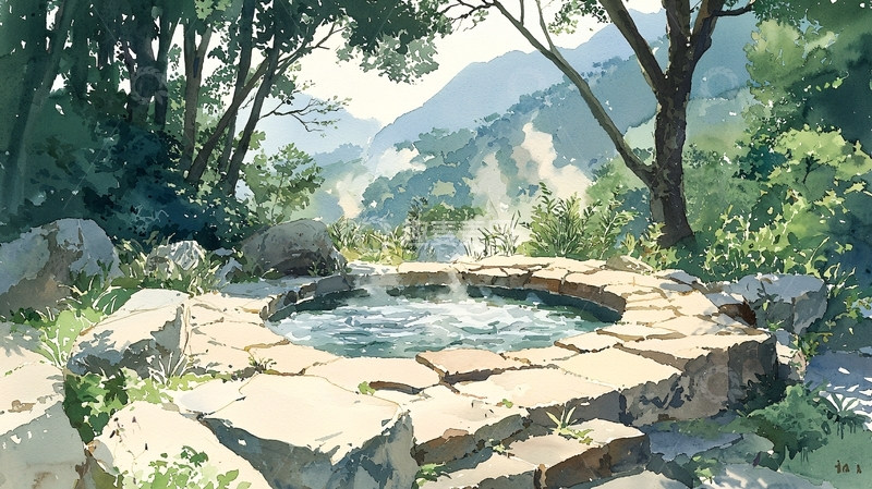 高清大图下载【趣麦麦图】山间温泉高清图片