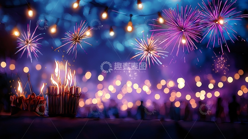 高清大图下载【趣麦麦图】节日庆典烟花灯光浪漫