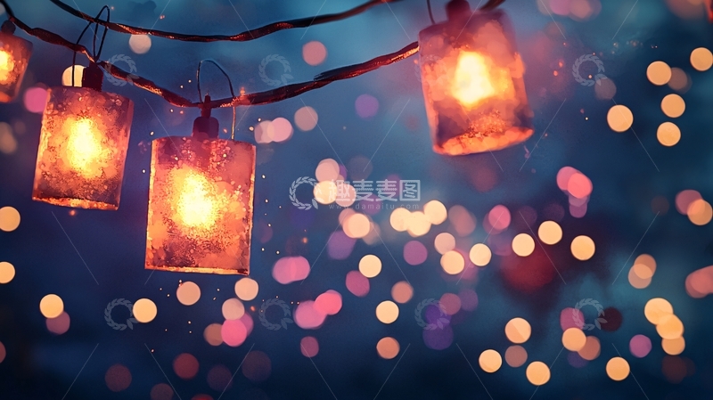 高清大图下载【趣麦麦图】暖色灯光照亮夜空