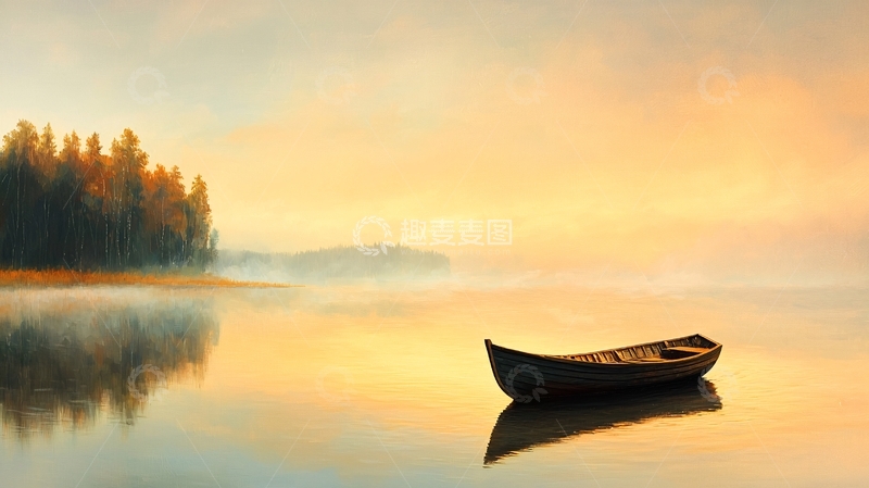 高清大图下载【趣麦麦图】平静湖面上的小船