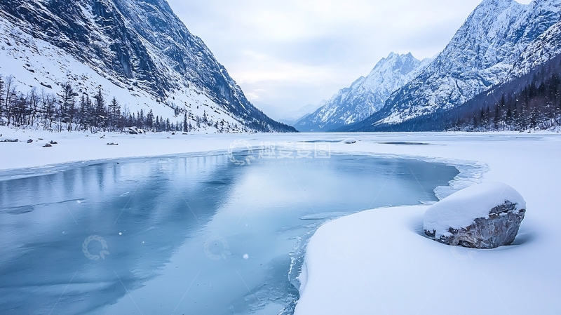 高清大图下载【趣麦麦图】雪山下的冰湖