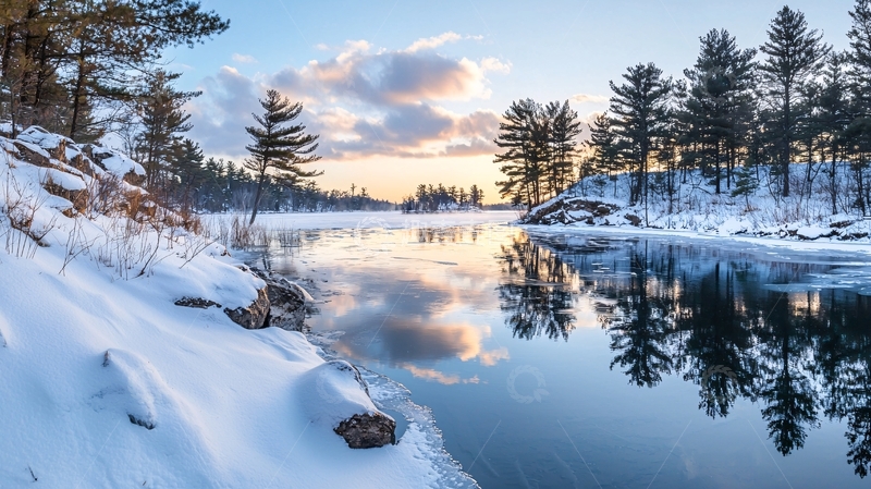 高清大图下载【趣麦麦图】冬日宁静湖面景色