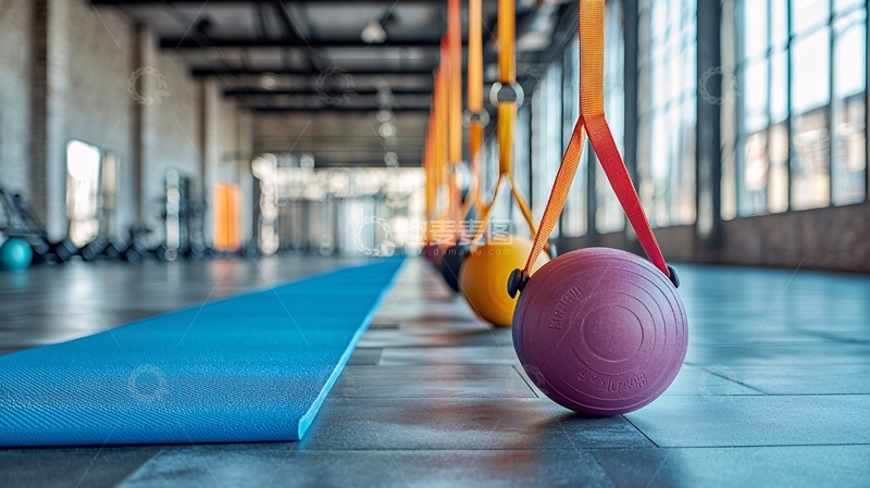 高清大图下载【趣麦麦图】瑜伽馆内瑜伽垫及器械
