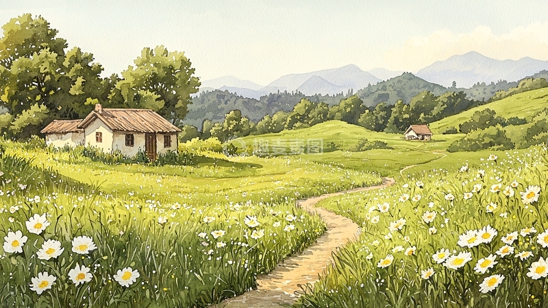 高清大图下载【趣麦麦图】田园风光小清新插画