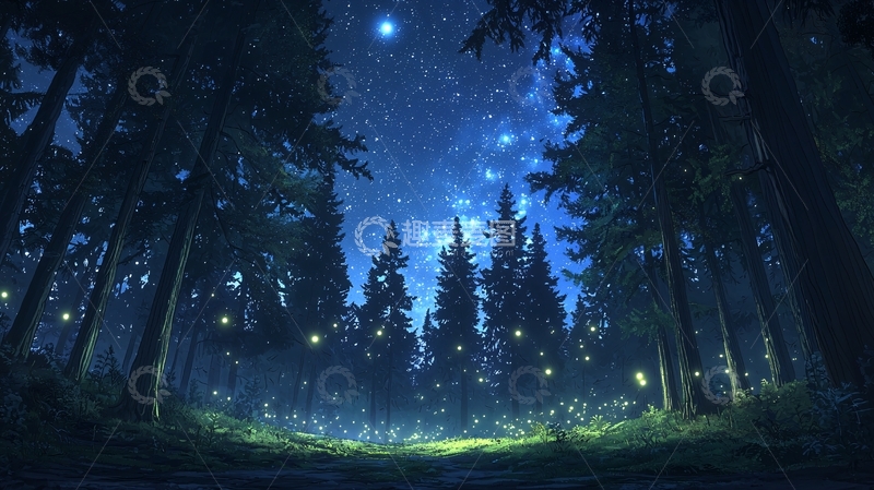 高清大图下载【趣麦麦图】星空下的森林夜景