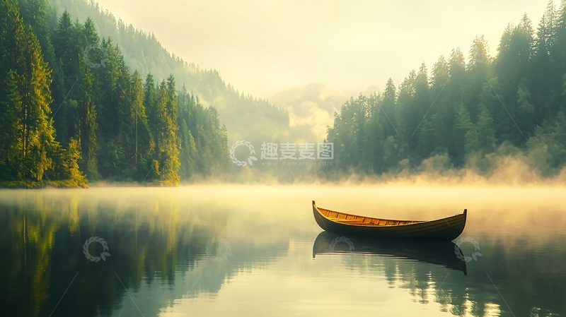 高清大图下载【趣麦麦图】静谧湖面小船