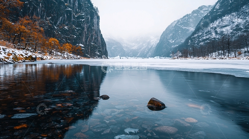 高清大图下载【趣麦麦图】冬季湖面山谷雪景