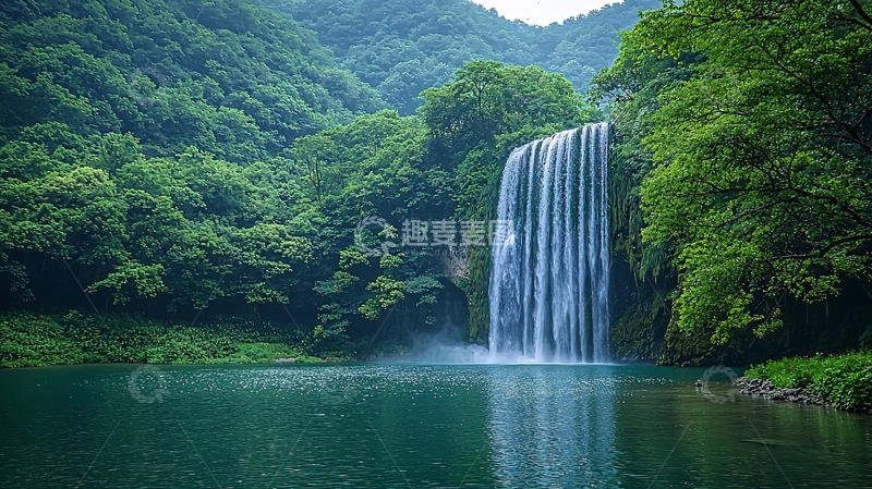 高清大图下载【趣麦麦图】瀑布绿水青山