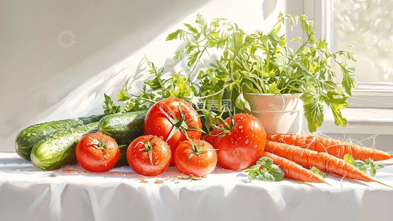高清大图下载【趣麦麦图】新鲜蔬菜与香草静物