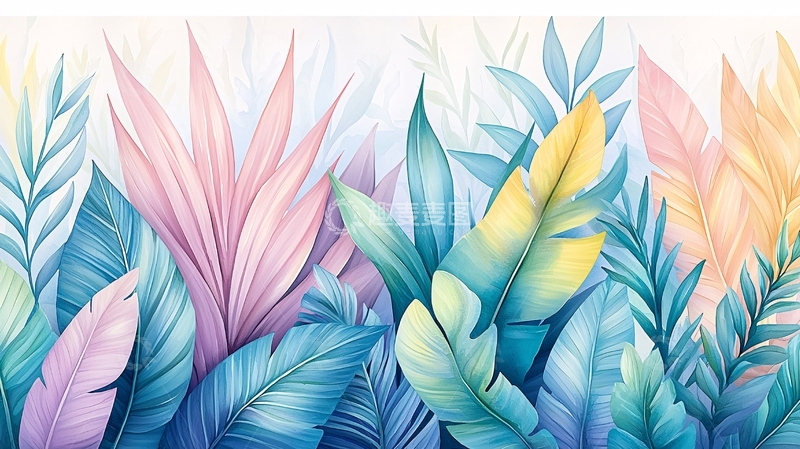 高清大图下载【趣麦麦图】彩色水彩叶子背景