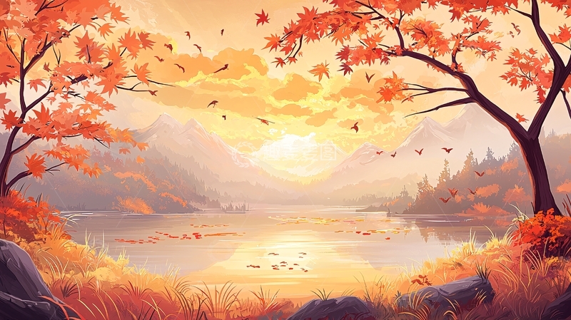 高清大图下载【趣麦麦图】秋日湖畔的唯美景色