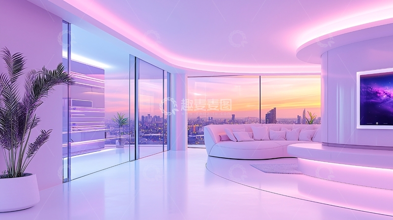 高清大图下载【趣麦麦图】粉紫色未来主义客厅