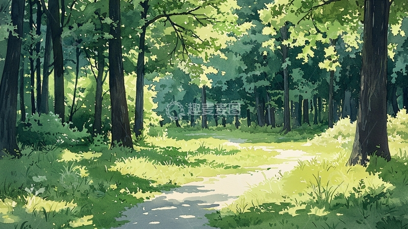 高清大图下载【趣麦麦图】绿树成荫的林间小路
