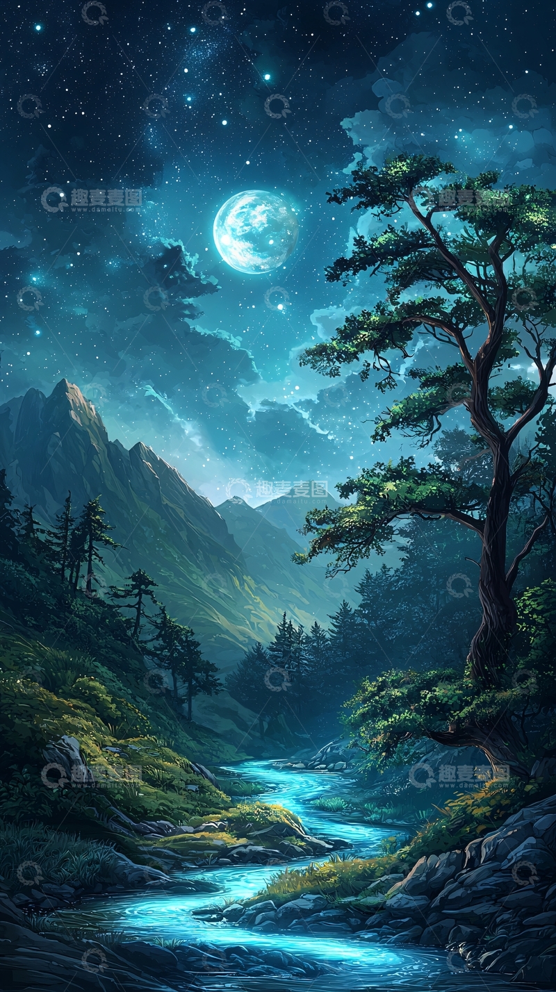 高清大图下载【趣麦麦图】月夜山河高清图片