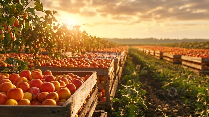 高清大图下载【趣麦麦图】夕阳下丰收的番茄田