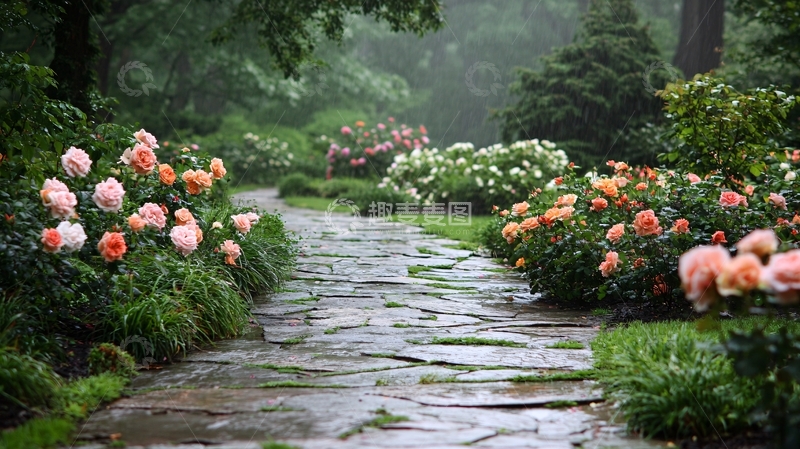 高清大图下载【趣麦麦图】雨后花园小径