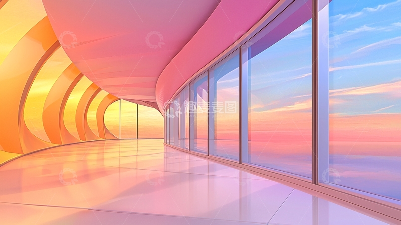 高清大图下载【趣麦麦图】未来感走廊粉色天空