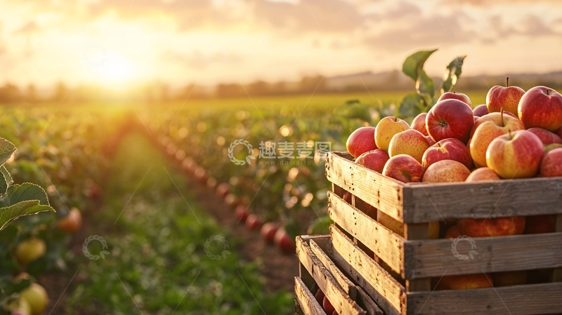 高清大图下载【趣麦麦图】日落下的苹果丰收图