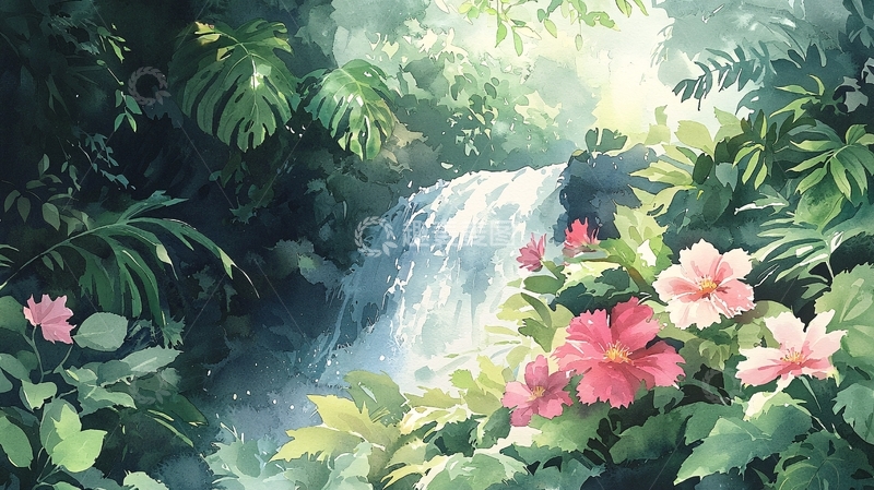 高清大图下载【趣麦麦图】清新治愈的森林瀑布