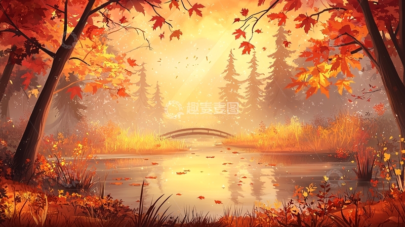 高清大图下载【趣麦麦图】秋日金色森林小河