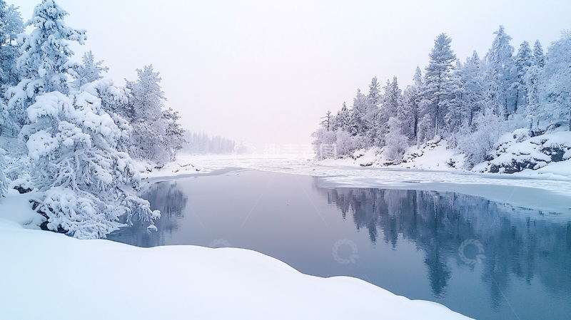 高清大图下载【趣麦麦图】雪后静谧的河流