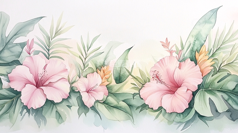 高清大图下载【趣麦麦图】水彩风粉色芙蓉花