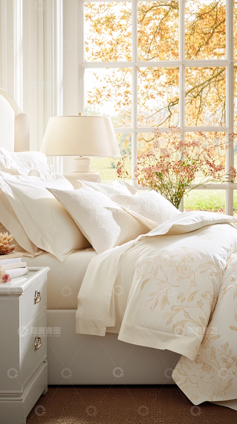 高清大图下载【趣麦麦图】米色调温馨卧室窗边