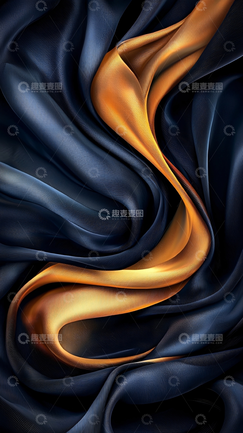 高清大图下载【趣麦麦图】金色曲线在深蓝色丝绸背景上
