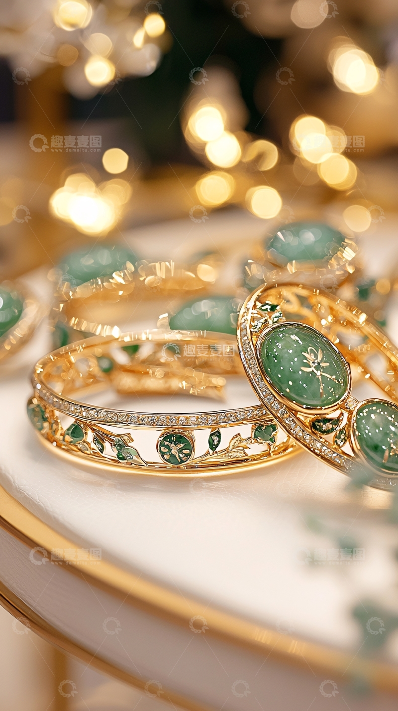 高清大图下载【趣麦麦图】精美玉石黄金手镯首饰