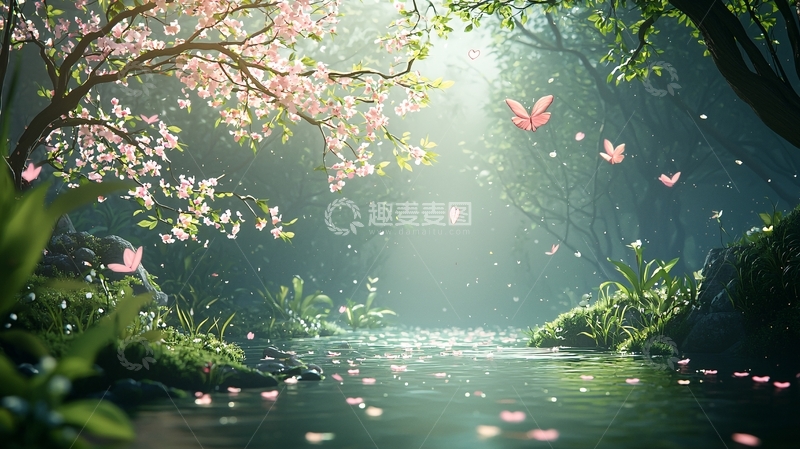 高清大图下载【趣麦麦图】唯美梦幻的森林河流