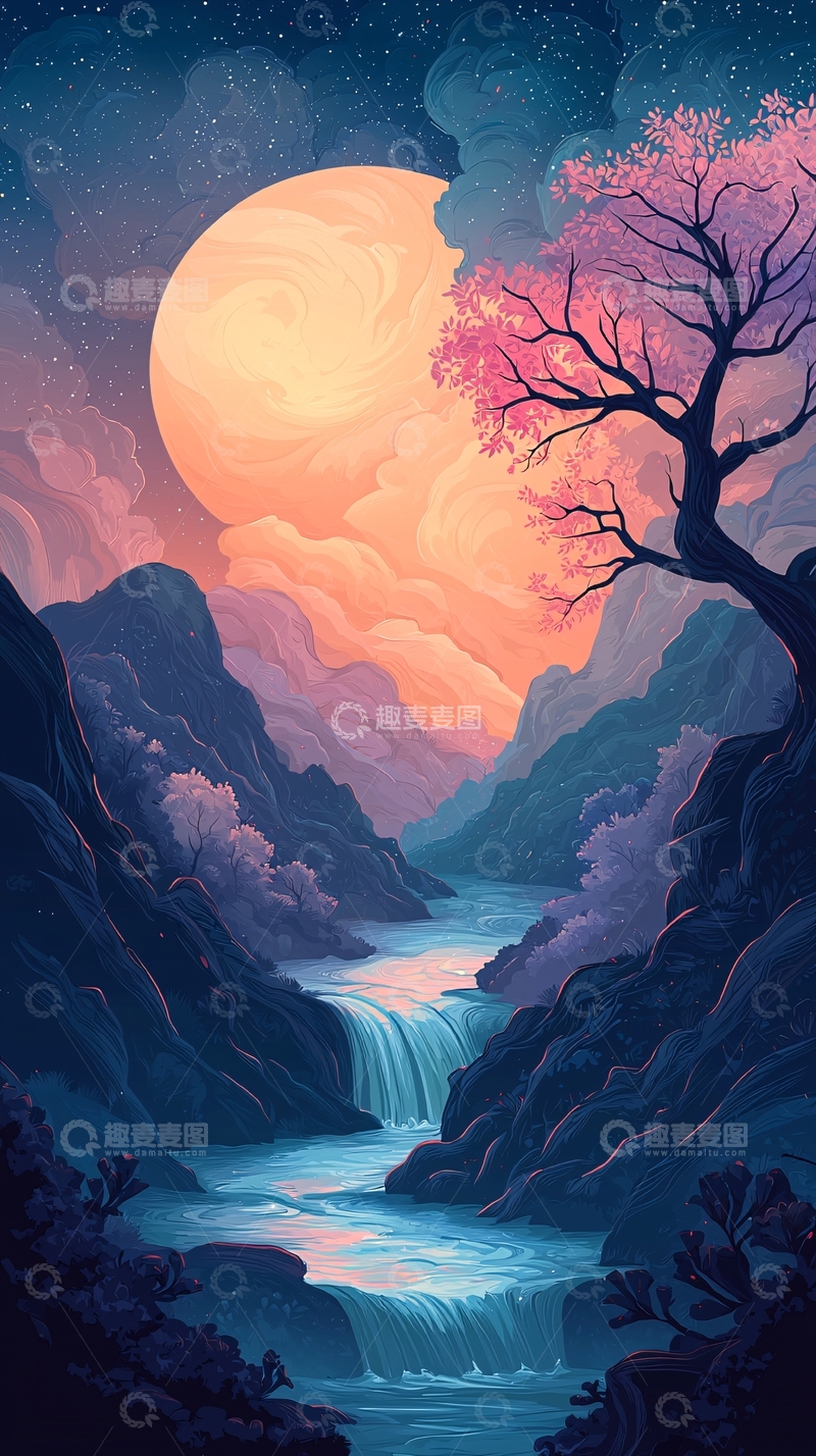 高清大图下载【趣麦麦图】唯美月夜山水风景