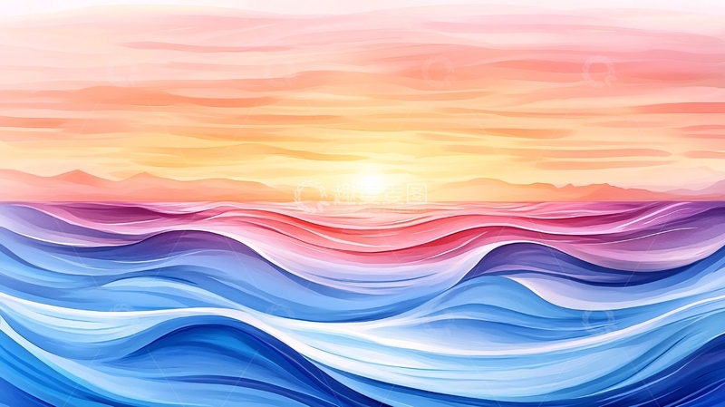 高清大图下载【趣麦麦图】抽象海景日落