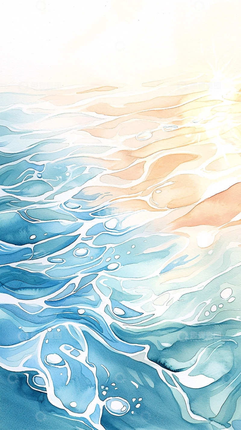 高清大图下载【趣麦麦图】水彩风格的海洋波浪