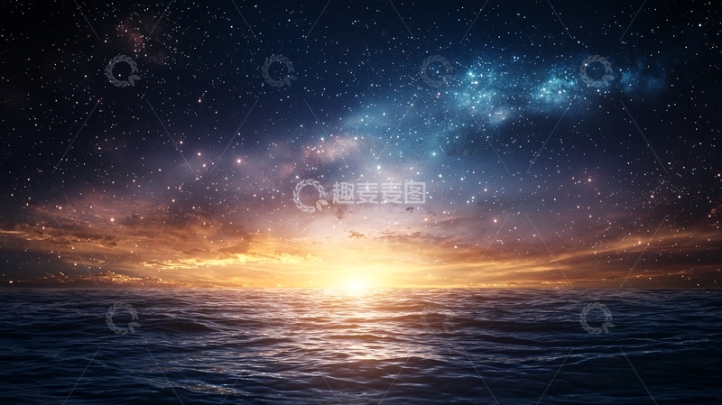 高清大图下载【趣麦麦图】壮丽星空下的宁静海面