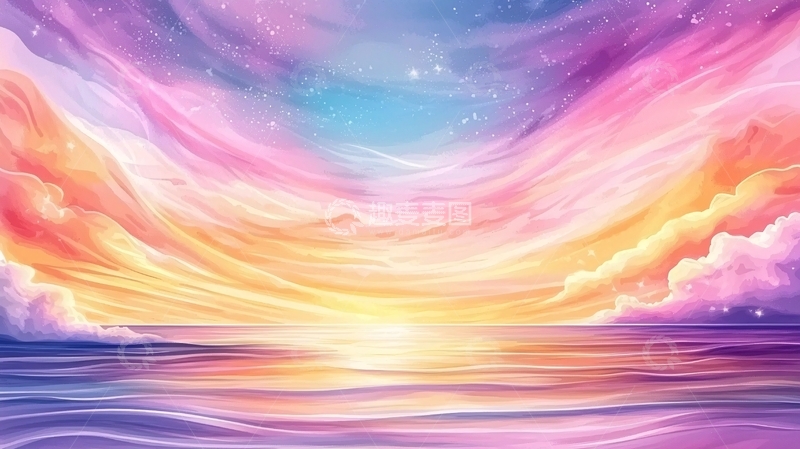 高清大图下载【趣麦麦图】梦幻天空水面交融