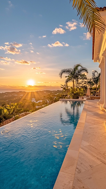 海边别墅泳池日落