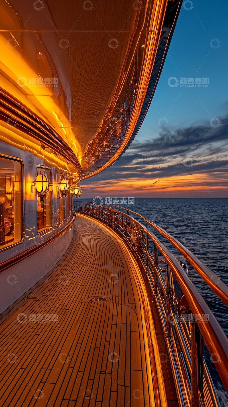 高清大图下载【趣麦麦图】豪华游艇甲板日落时分